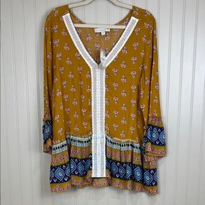 NWT Weekend Suzanne Betro Arabesque Lace Trim V-Neck Tunic Boho Size Medium